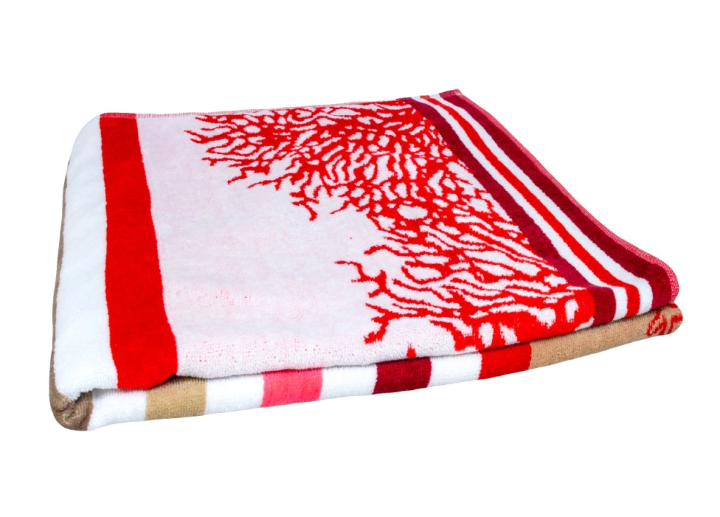 Telo Mare Jacquard Spugna Asciugamano Spiaggia Disegno Queensland - Telo Mare - Rosso
