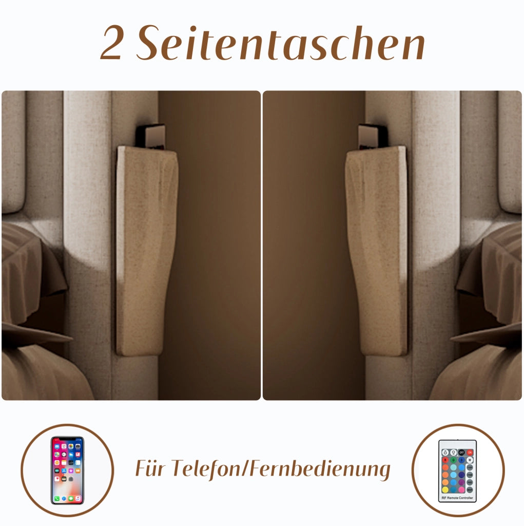 Letto imbottito 140x200 cm beige con materasso, LED e USB-C