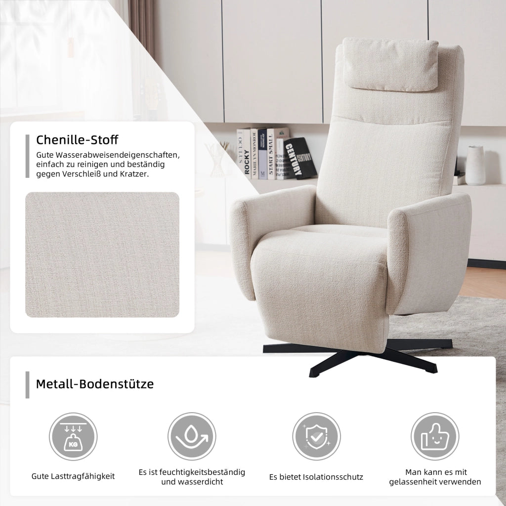 Poltrona Relax Reclinabile con Poggiapiedi ¨C MINIMAL ¨C Tessuto Chenille Beige