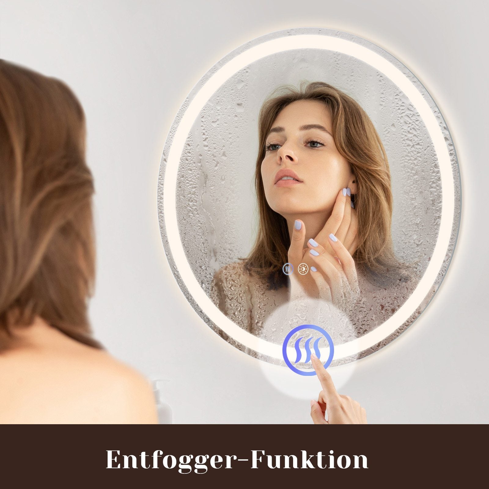 ZMH Specchio da bagno con funzione antiappannamento IP44 Rotondo Bianco Specchio da bagno variabile