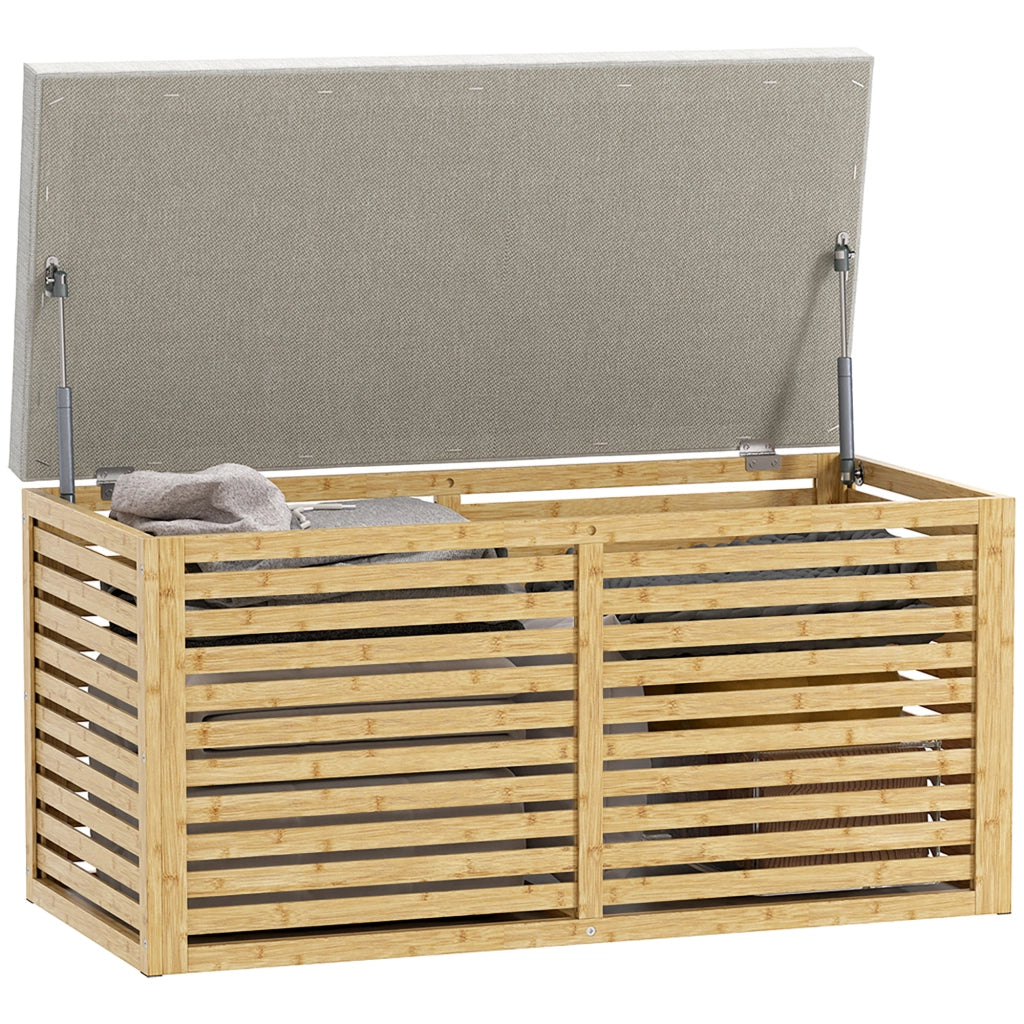 Panca contenitore con cuscino ¨C Xylo ¨C bamb¨´ e lino grigio 90x42x43 cm