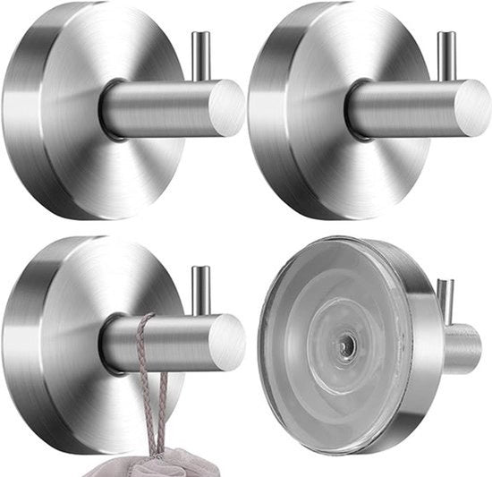 Set di 4 zuignap stile a muro, per appendi asciugamani, senza perforazione, per bagno, cucina, appendi abiti, argento, 4 pezzi