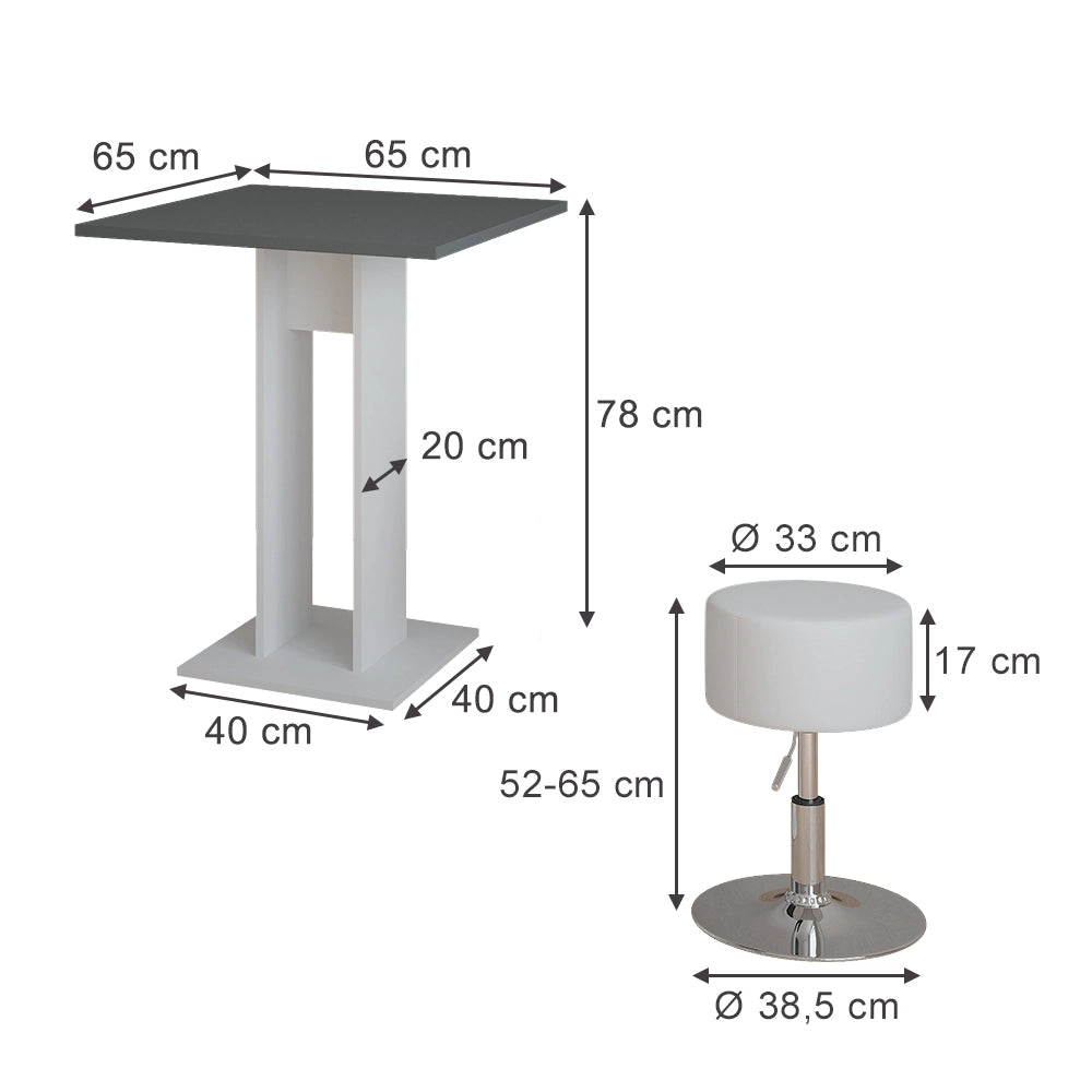 Vicco Set di tavoli da pranzo Bianco/antracite 65 x 65 cm con 2 sgabelli