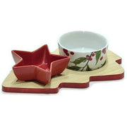 Trade Shop - Antipastiera 2 Posti Con Ciotole In Ceramica Base In Bambù Albero Di Natale Idea Regalo -
