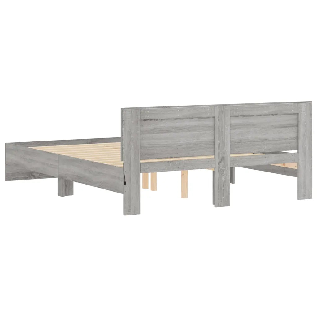 vidaXL Giroletto con Testiera e LED Grigio Sonoma 150x200 cm