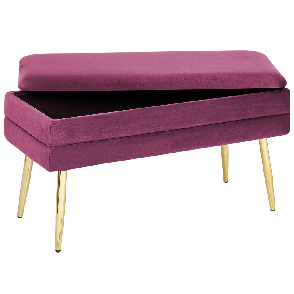 Panca portaoggetti per camera da letto velluto di poliestere rosso borgogna e gambe dorate design glam mobili da soggiorno a tinta unita