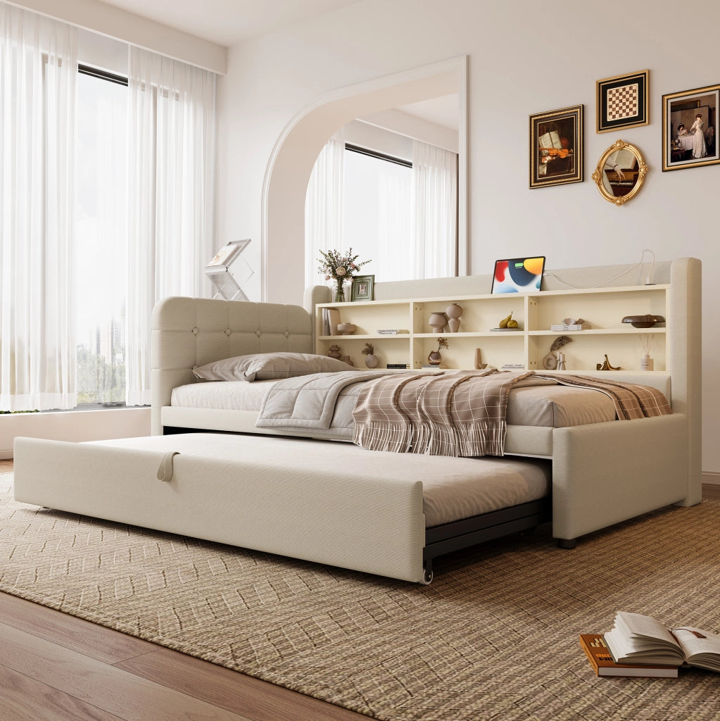 Letto multifunzione estraibile con USB e USB-C, colore beige
