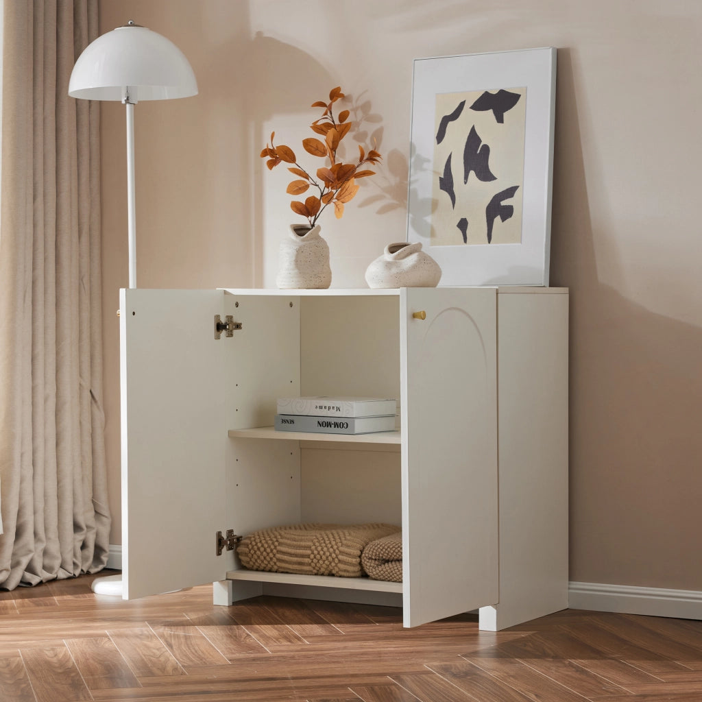 Credenza a 2 ante con motivo ad arco, colore bianco, 80 x 40 x 80 cm