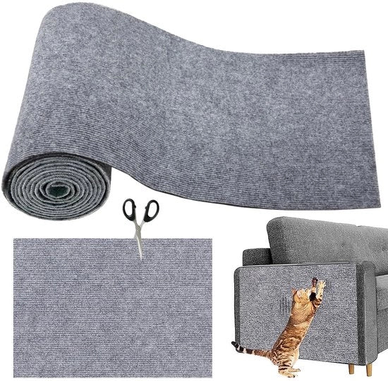 300x40cm Mat Krab per Gatti - Protezione Antiscalfittura per Divano, Mobili e Pareti, Mat Krab Grigio con Tastiera Autoadesiva (Lungo, Resistente ai Graffi)