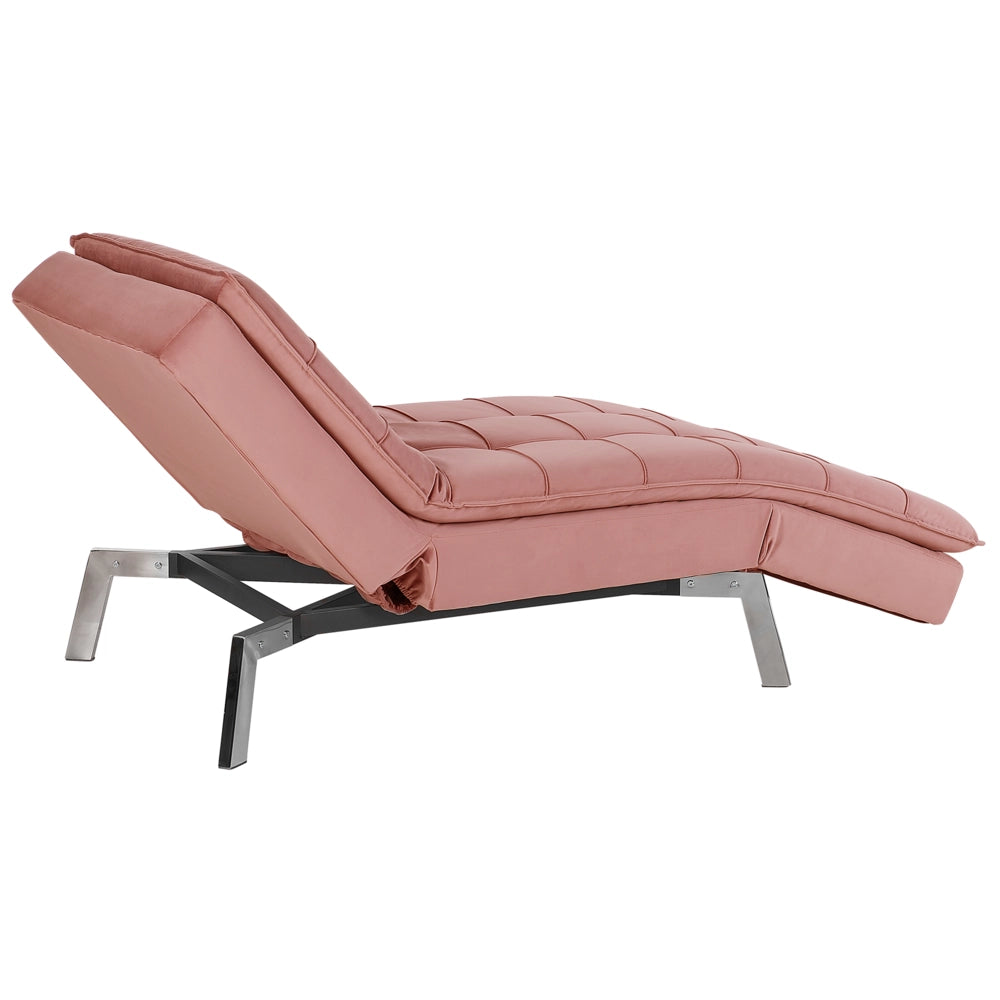 Chaise longue Velluto Rosa capitonné Schienale e Gambe Regolabili Modern Glam
