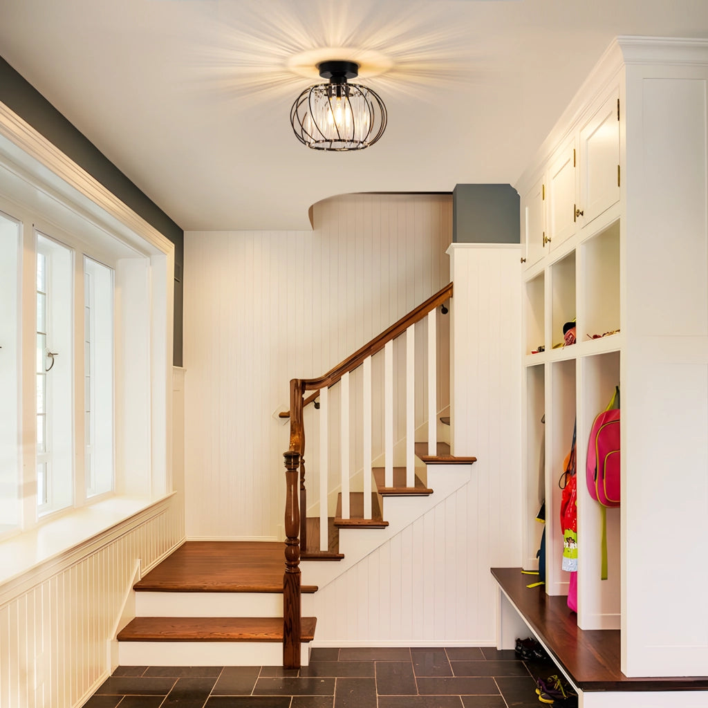 ZMH Lampada da soffitto vintage in cristallo 25 cm metallo nero E27 senza lampadina