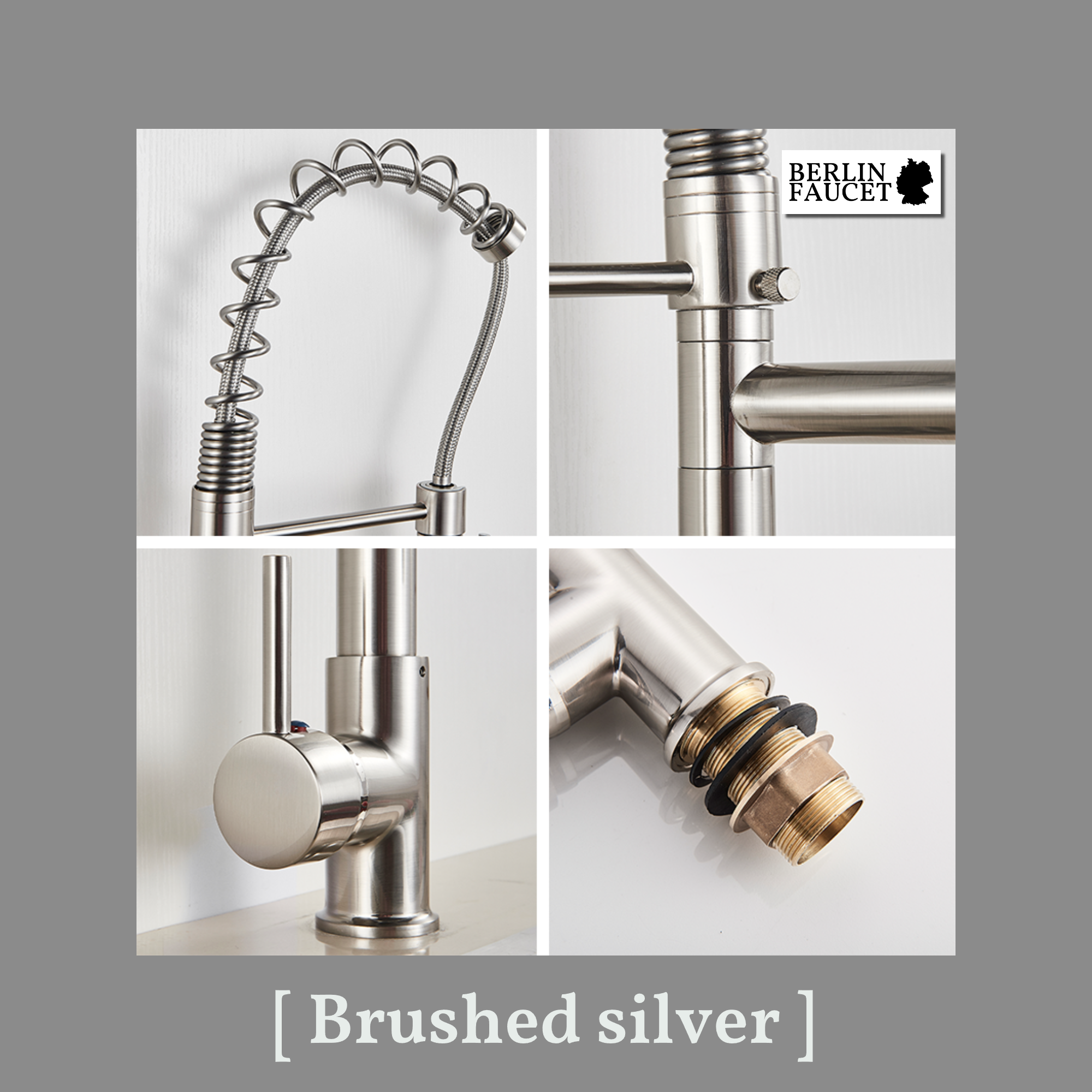 Bjorn | Rubinetto da parete gastronomia oro lucido Rubinetto cucina professionale in acciaio inox con due doccette|doppio lavello da parete ristorante