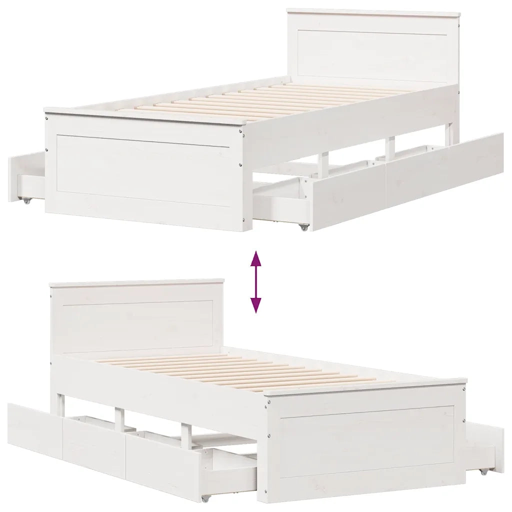 vidaXL Giroletto senza Materasso con Testiera Bianco 90x190 cm Pino