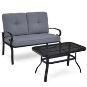 Set da giardino 2 pezzi con cuscini imbottiti, Panchina da esterno a 2 posti e tavolino da balcone Grigio scuro-Set mobili da esterno