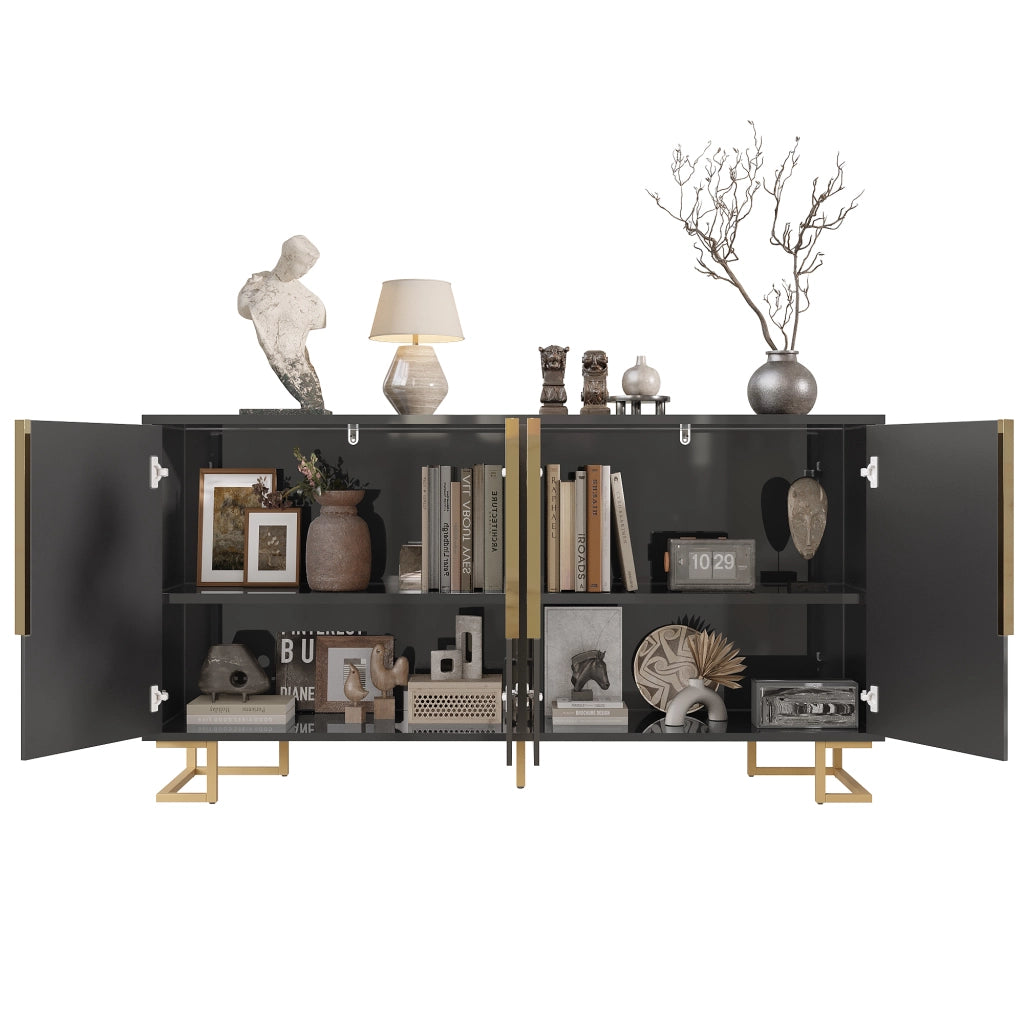 Credenza con 2 Ante e 4 Scomparti; Piedini Regolabili; per Sala da Pranzo in MDF 152×40×75 cm Nero