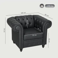 Poltrona da Salotto Stile Chesterfield in Finta Pelle PU con Gambe in Legno, Nero