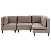 Divano componibile 4 posti imbottito in tessuto marrone gambe nere schienale  imbottito lato sinistro stile moderno