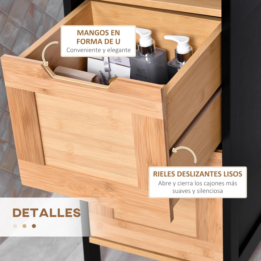 Mobile da Bagno ¨C zephmum ¨C Nero e Naturale 30x30x144,3 cm