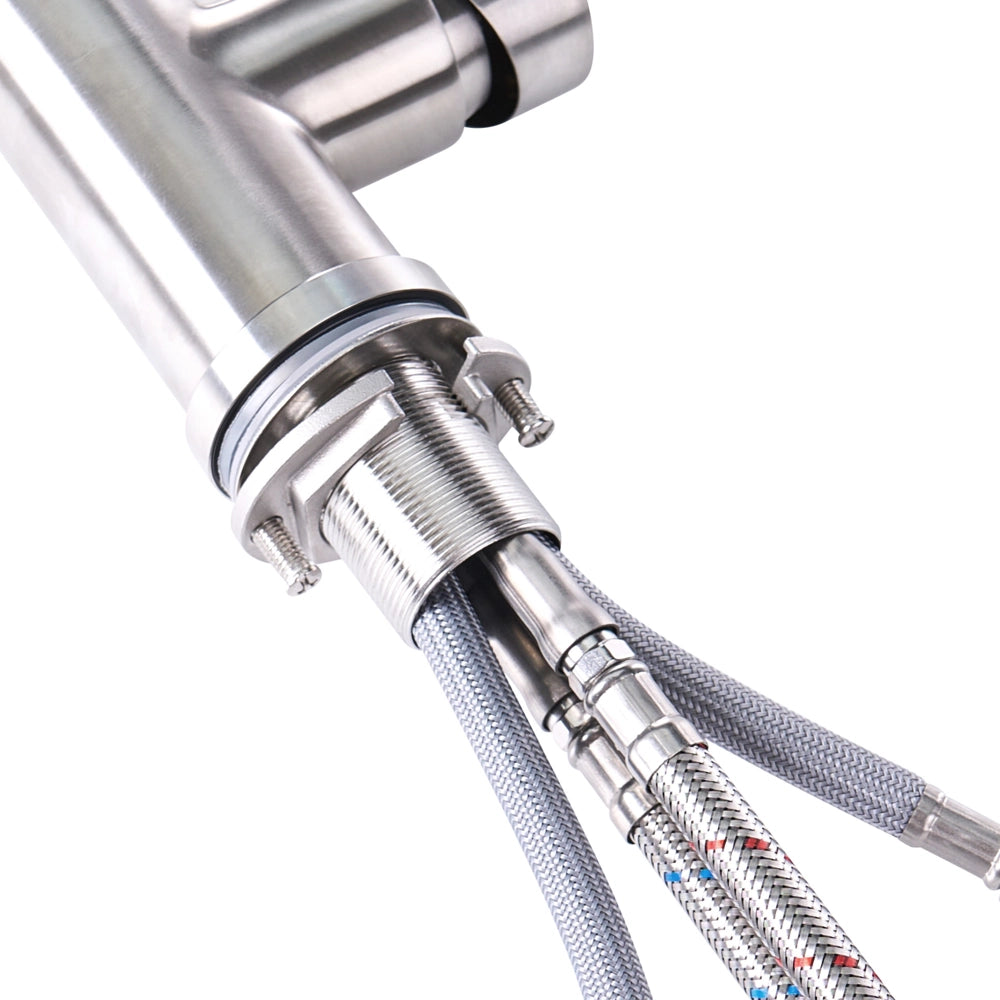 Rubinetto da cucina estraibile in acciaio inossidabile con soffione a molla argento design moderno