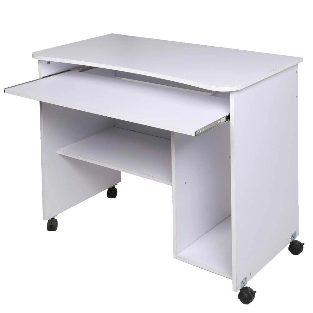 Scrivania con Ripiano Estraibile 93x48x76 cm con Ruote in MDF Bianco