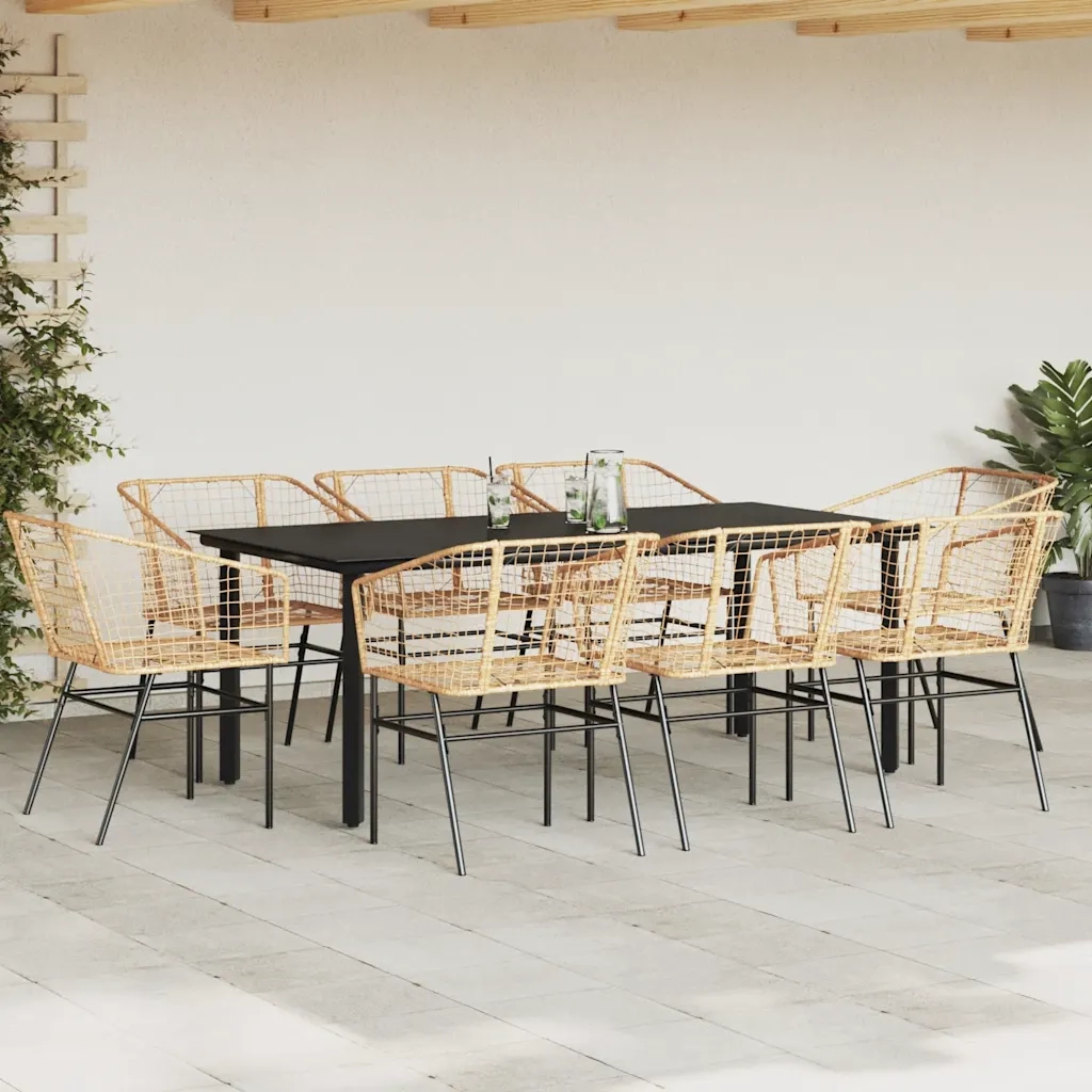 Set da Pranzo da Giardino 9 pz Polyrattan Vetro