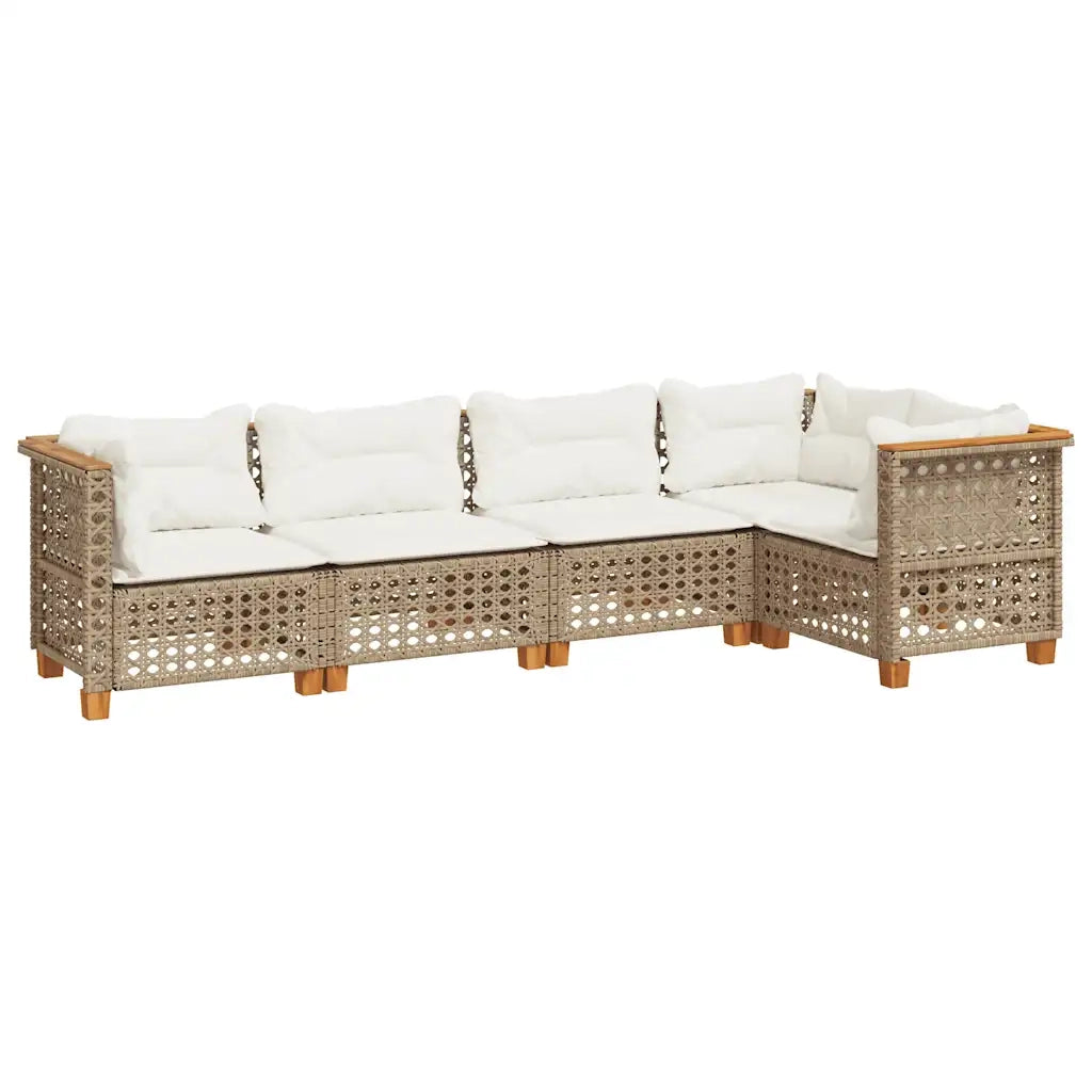 Set Divano da Giardino 5 pz con Cuscini Beige in Polyrattan 3261814