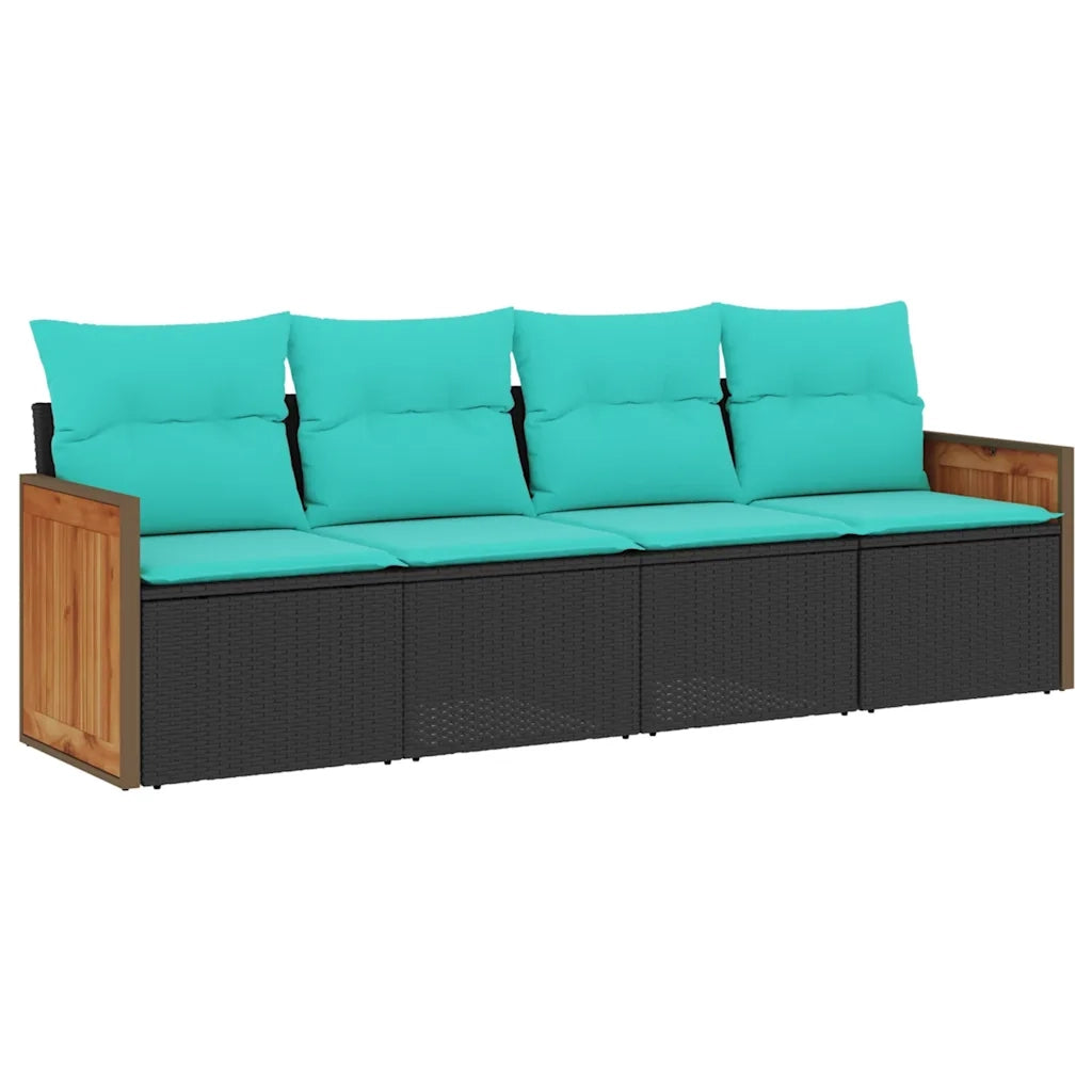 Set Divani da Giardino 4 pz con Cuscini Nero in Polyrattan 3227450