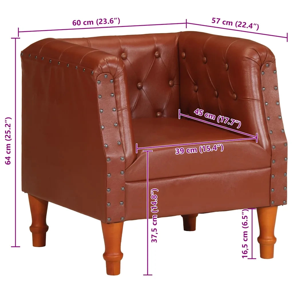 Poltrona-Divano Sedia-Poltroncina Marrone in Vera Pelle 933562