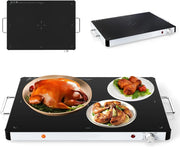 Vassoio Scaldavivande Elettrico 400 W, Scalda Vivande Temperatura Regolabile 30-120℃, Vassoio 53 X 40 CM, con Maniglia Cool-Touch, Superficie in Vetro Temperato, per Famiglia, Feste, Picnic