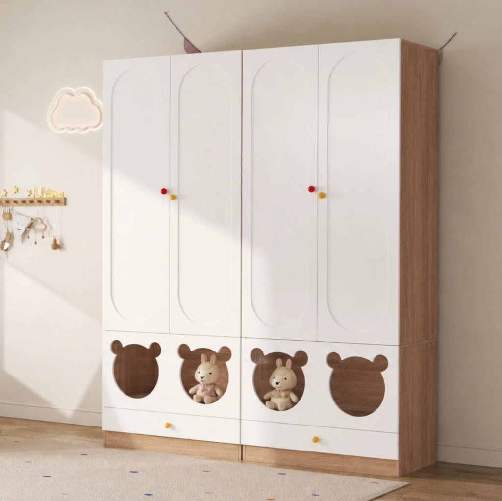 Armadio per cameretta MDF bianco-legno con cassetti 80x50x200 cm