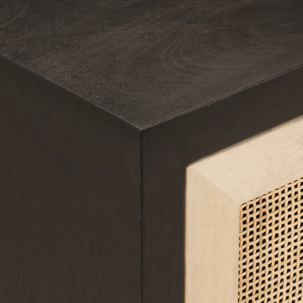 Comodino Nero 40x30x50 cm in Legno Massello di Mango e Ferro 371999