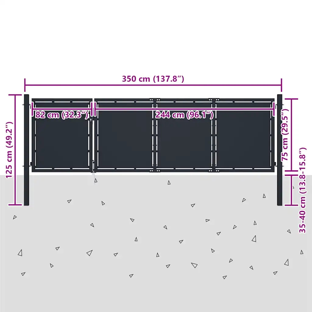 Cancello per Giardino in Acciaio 350x75 cm Antracite cod mxl 70444