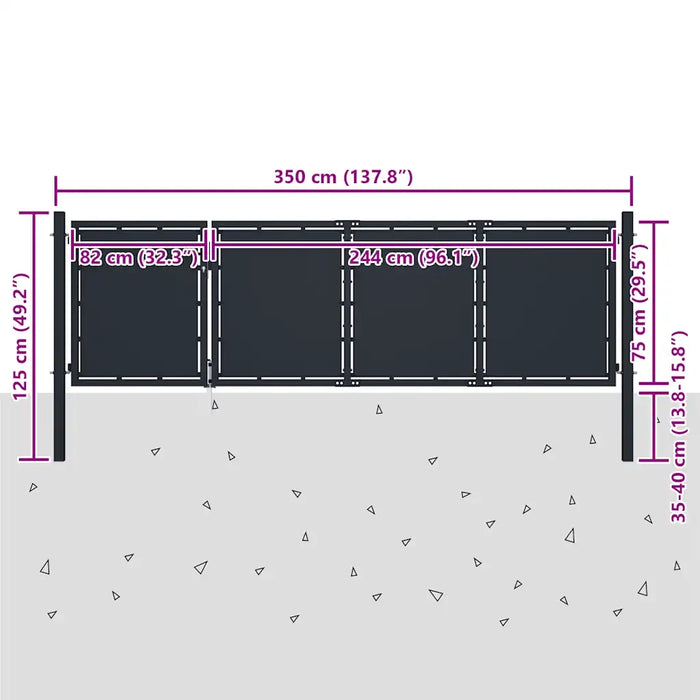 Cancello per Giardino in Acciaio 350x75 cm Antracite cod mxl 70444