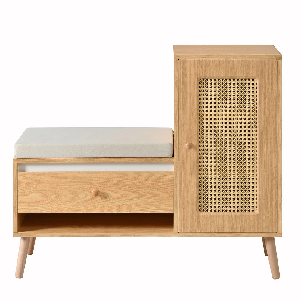Panca Scarpiera con Cuscino, Cassetti e Ante in Rattan ¨C MINIMAL ¨C Ingresso Salvaspazio