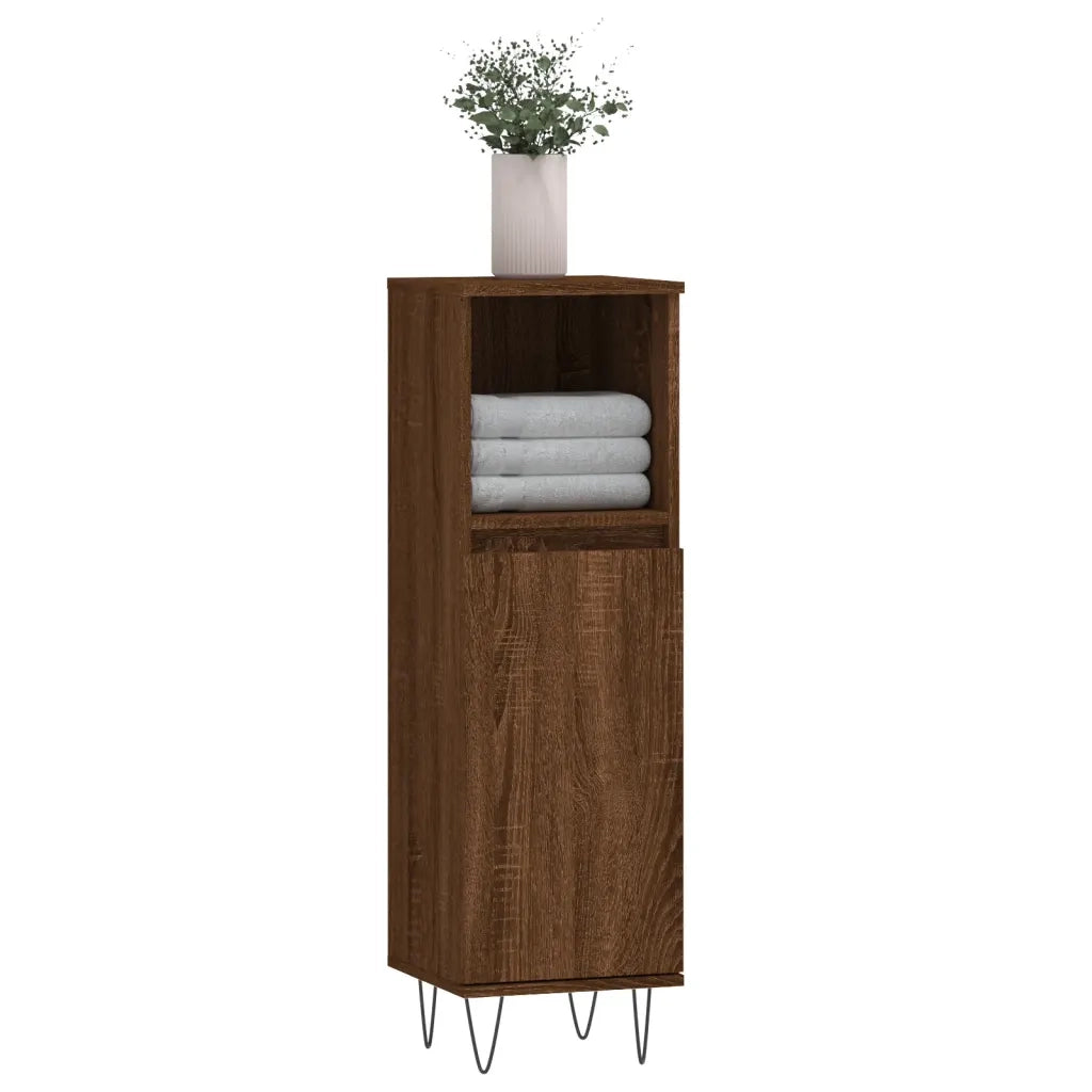 Armadietto Bagno | Armadio da bagno Rovere Marrone 30x30x100 cm Legno Multistrato