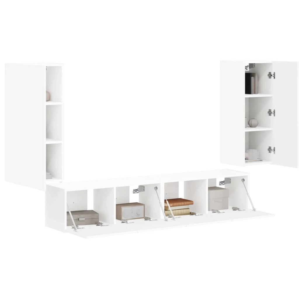 Set di Mobiletto da TV a Parete 4 pcs Bianco Legno multistrato 3408916