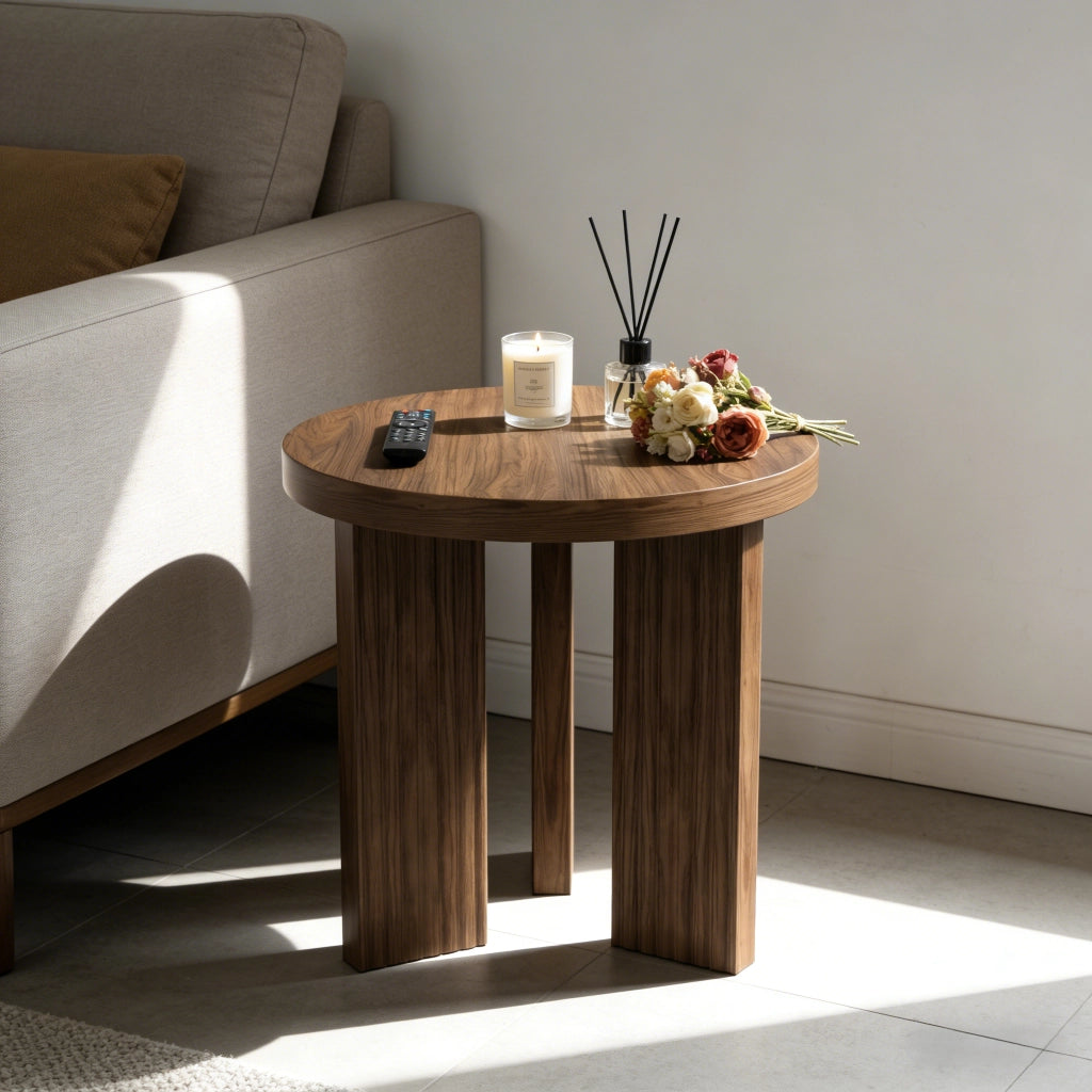 Tavolino fisso rotondo con base a tre gambe - in MDF - 53 x 53 x 11.2 cm - noce