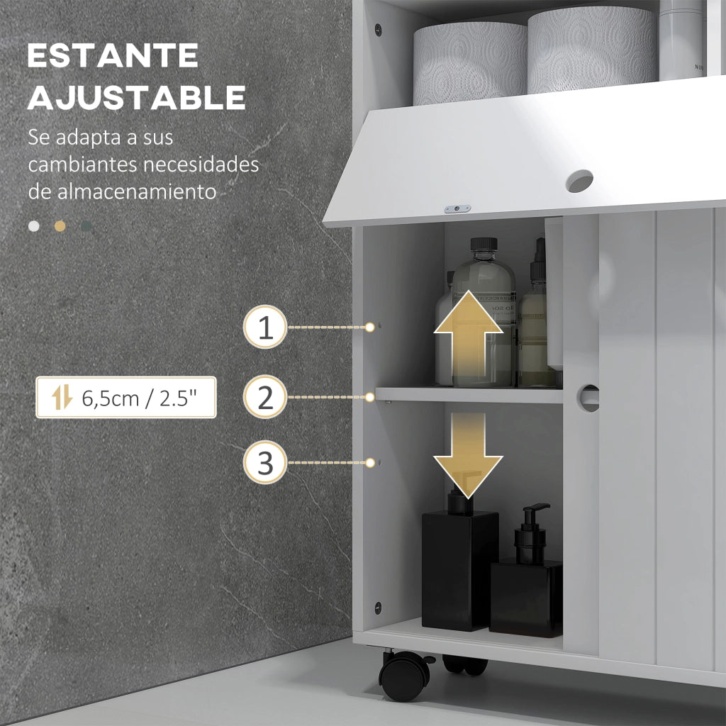 Mobile Bagno Salvaspazio con Ruote ¨C Xylo ¨C Bianco 52x17x67 cm con Ripiani Regolabili