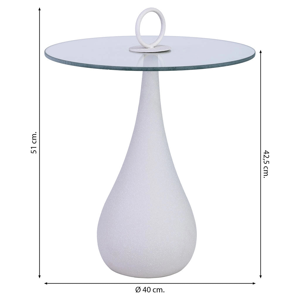 Tavolino in metallo e vetro 40x40x42,5/51h cm Bianco