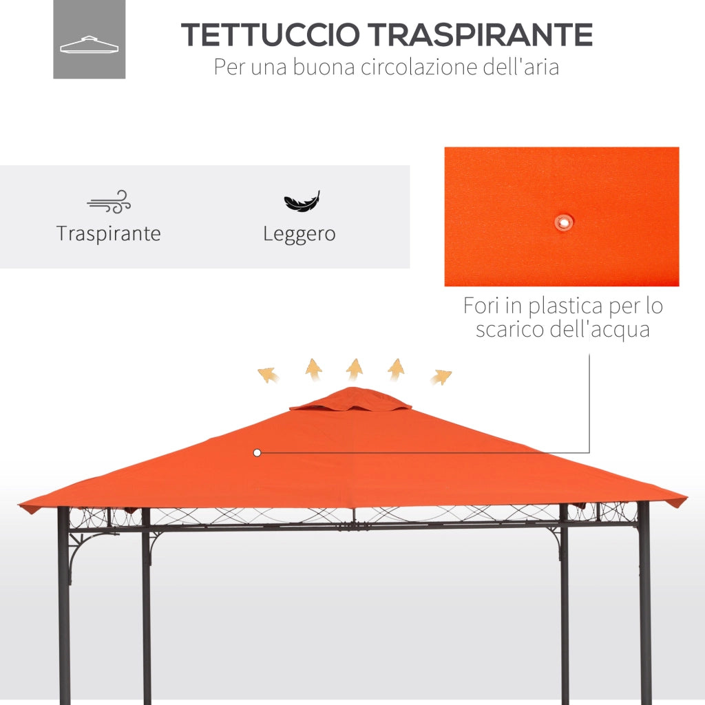EasyComfort Tetto Di Ricambio 3x3m Arancione per Gazebo da Giardino in Poliestere con Fori di Ventilazione
