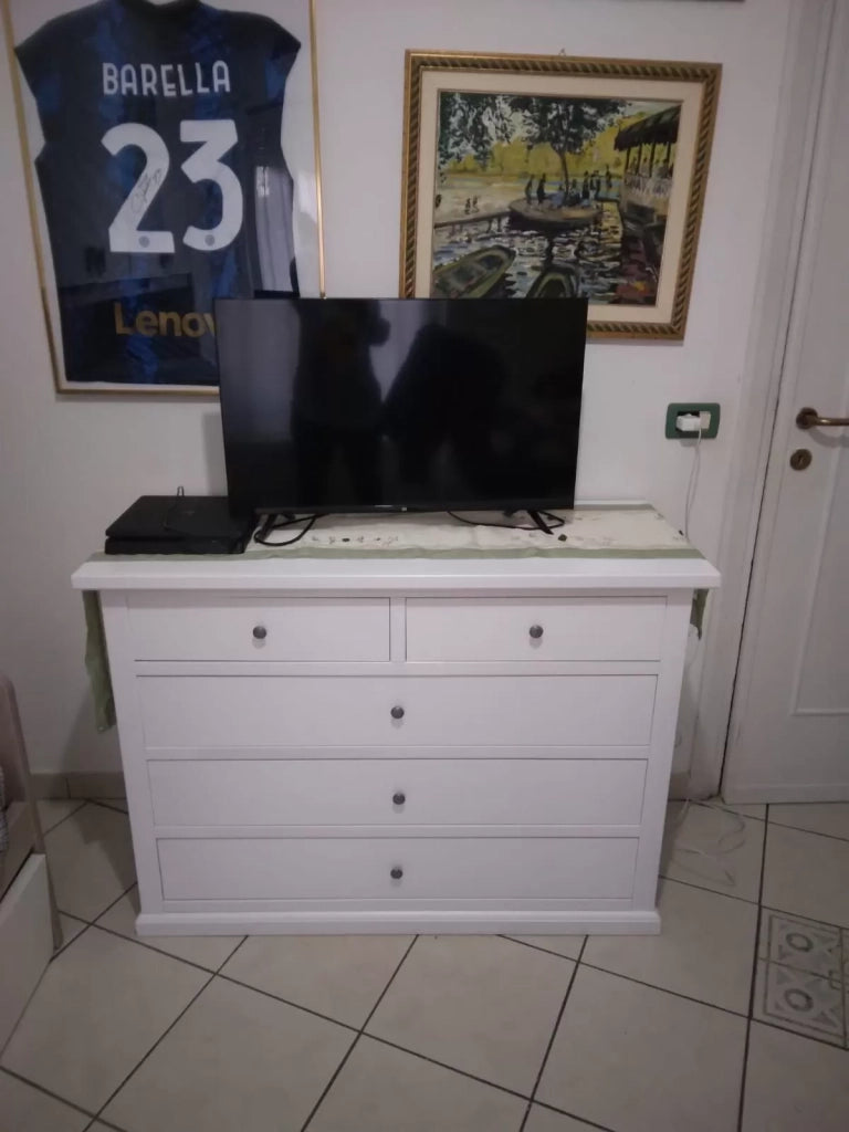 Gruppo como' a 5 cassetti  e 2 comodini a 3 cassetti laccato bianco opaco (1364) - Mobili 2G