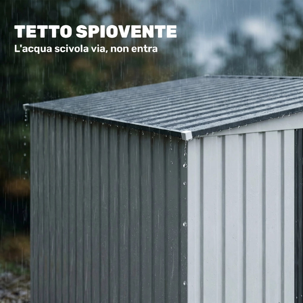 Capanno Attrezzi in Metallo 1.5x2m con Base, Porta Scorrevole e Tetto Inclinato, Bianco
