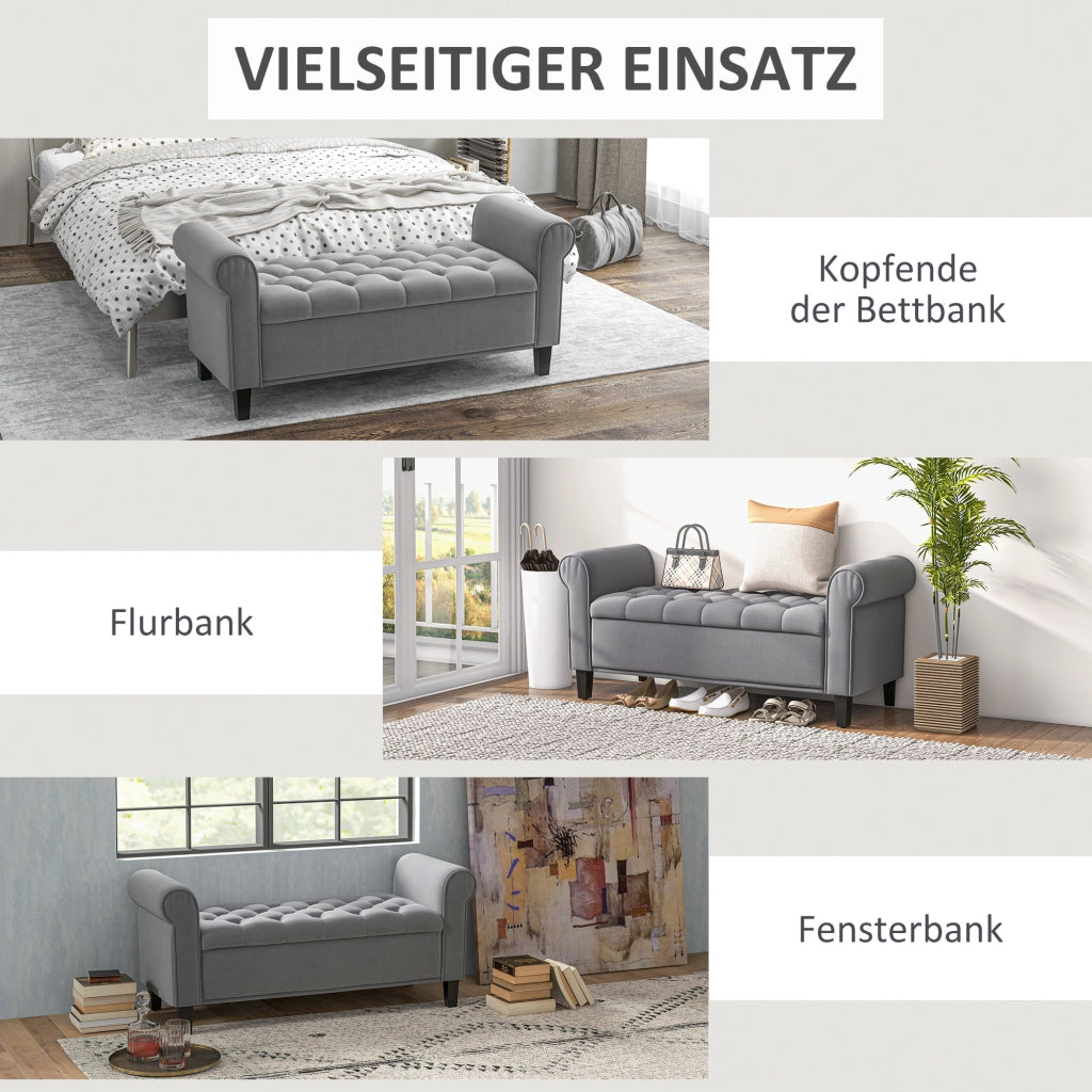 Panca imbottita con schienale ¨C zephmum ¨C 126x48.5x57 cm, grigio, velluto