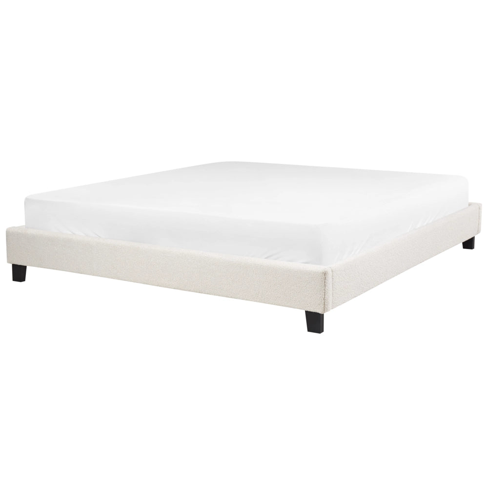Letto 180 x 200 cm in bouclé beige chiaro con rete a doghe senza testiera