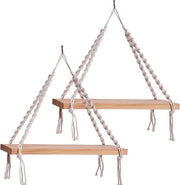 Set di pannelli per piante in legno, macramé a mano, senza foratura - Stile boho per balcone, bagno e soggiorno