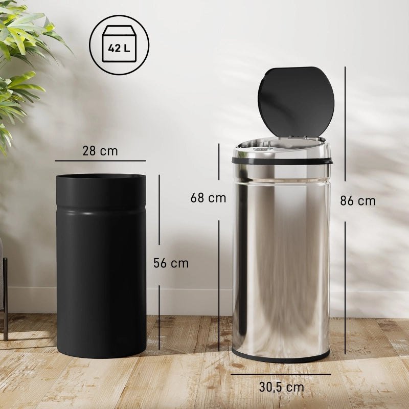 Pattumiera automatica da 42 litri con sensore, in acciaio inox, per cucina e sala da pranzo.