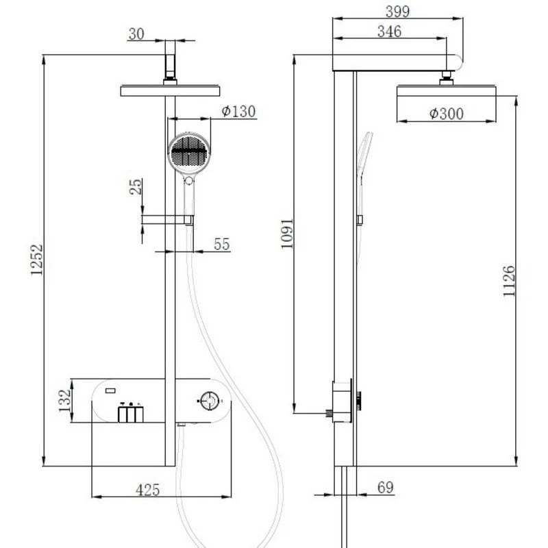 Colonna doccia Pegasus con comandi con miscelatore e display LED nero Aquasanit