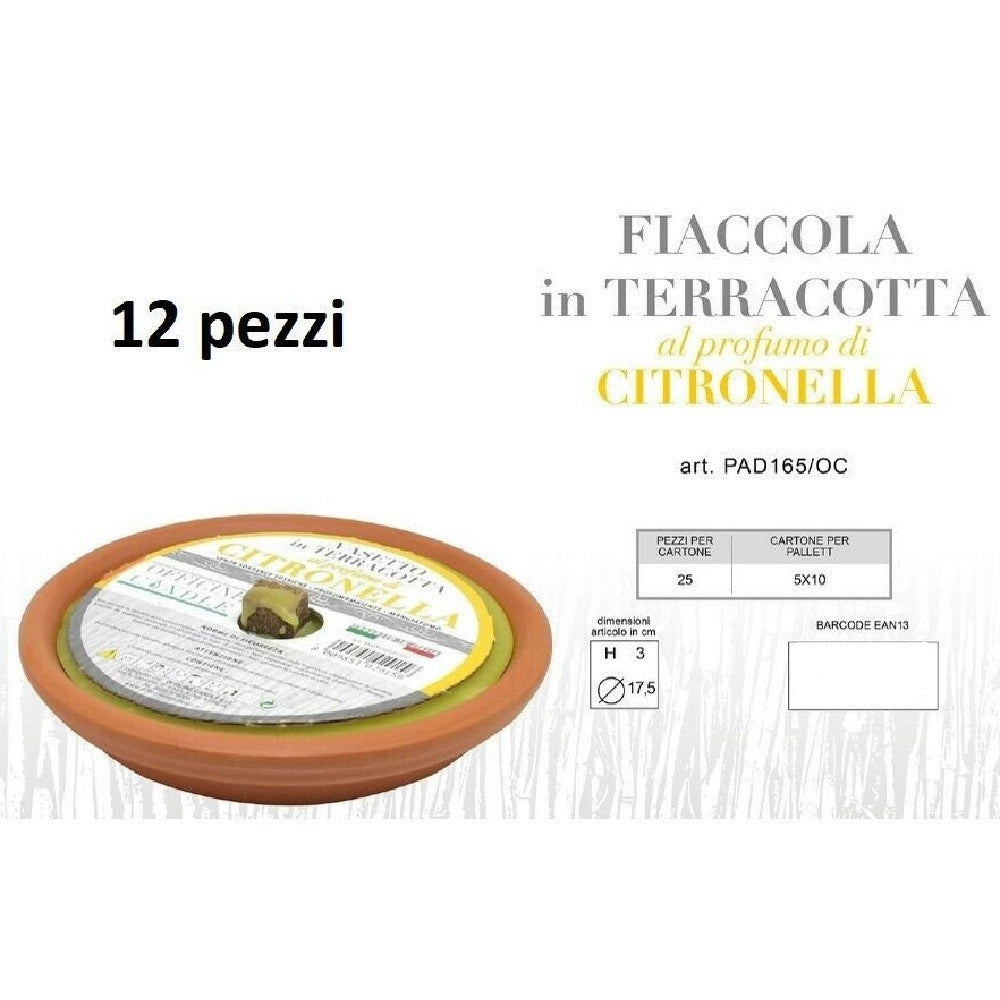 Trade Shop - Set 12 Pezzi Fiaccola In Terracotta Al Profumo Di Citronella Anti Zanzare 17.5cm -