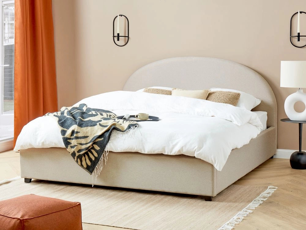 Letto matrimoniale contenitore minimalista beige chiaro 180 x 200 cm stile retrò minimalista
