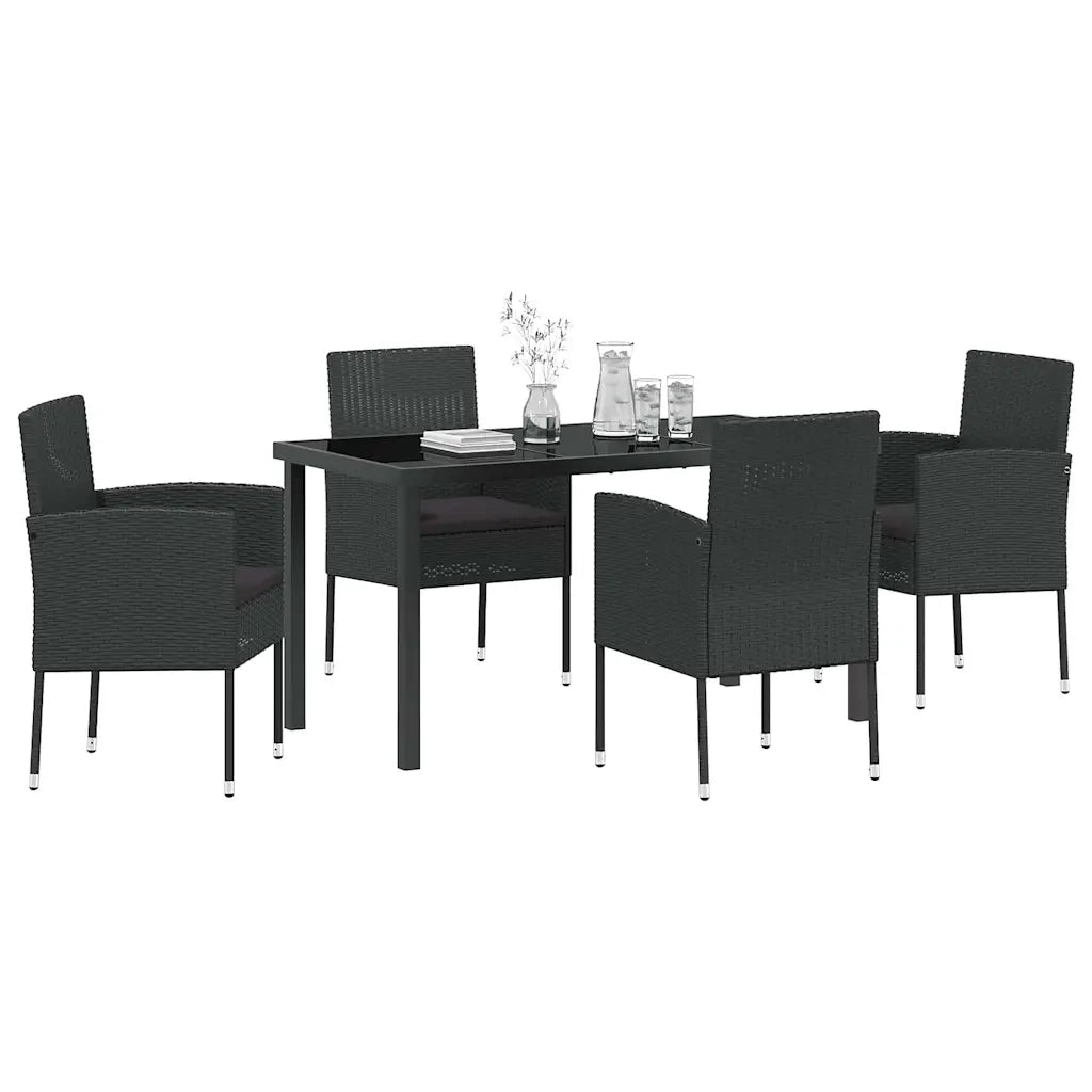 Set da Pranzo per Giardino con cuscino 5 pcs Nero polyrattan